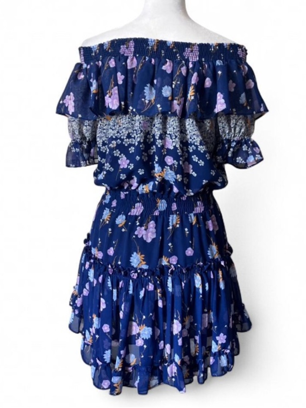 MISA Los Angeles Floral Off Shoulder Ruffle Mini Dress Blue Boho size XS - Picture 3 of 10
